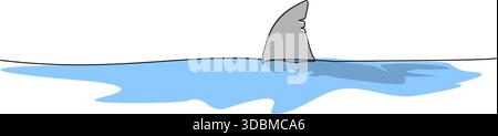 continuous line drawing of shark fin emerging from water, line art vector illustration Stock Vector