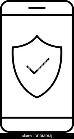 Smartphone protection shield line style icon, isolated vector illustration Stock Vector