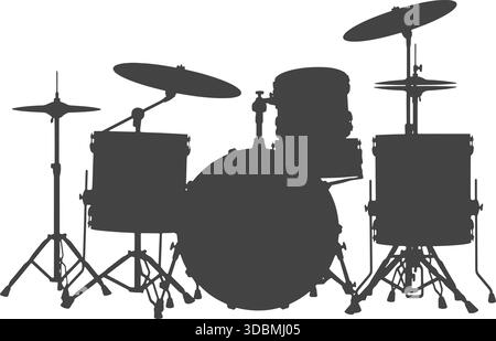 Drum Set Silhouette Vector, Music Instrument Clipart, Percussion Icon Design Stock Vector