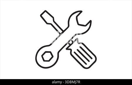 Crossed Wrench and Screwdriver Silhouette Tool Icon Stock Vector