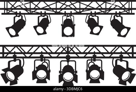 Stage Lights Silhouette Vector – Concert Spotlight Lighting Icon Design Stock Vector