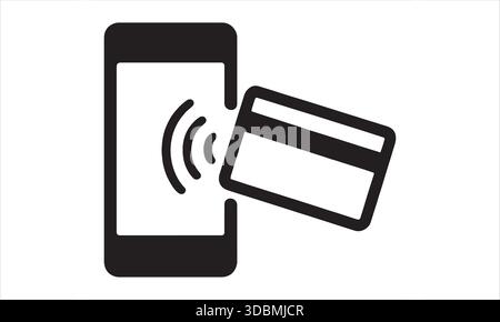 Contactless Payment Icon – Smartphone and Card NFC Silhouette Vector Stock Vector