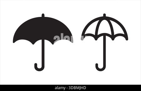 Umbrella Icons Solid and Outline Vector Weather Protection Symbol Set Stock Vector