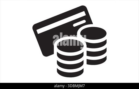 Credit Card and Coins Icon Finance Payment Symbol Black and White Stock Vector