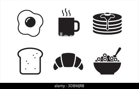 Breakfast Icon Silhouette Set Food Symbols Stock Vector
