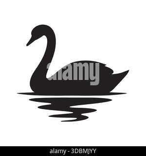 Black Silhouette Swan Elegant Bird Icon Stock Vector