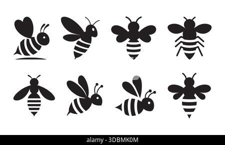 Set of Bees Collection Honey Insect Icons Stock Vector