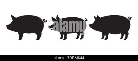 Pig Silhouette Vector Set Farm Animal Icon Collection Stock Vector