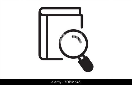 Book Search Icon Magnifying Glass Symbol for Study and Research Stock Vector