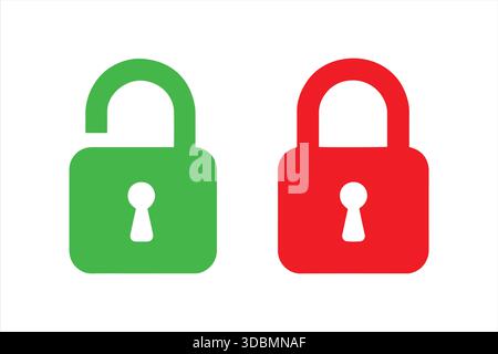 Green Unlocked and Red Locked Padlock Security Icons Vector Stock Vector