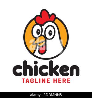 Cute Cartoon Chicken Head Circle Logo Food Brand Stock Vector