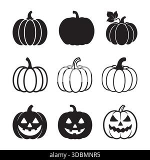 Halloween Pumpkin Jack-o-Lantern Icon Set Spooky Vector Stock Vector
