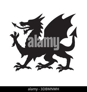 Heraldic Welsh Dragon Black Silhouette Icon Stock Vector