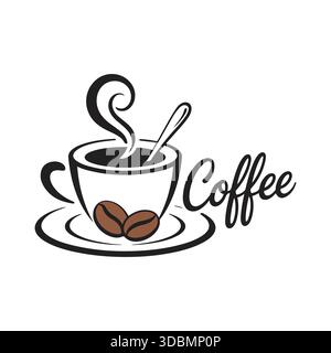 Minimalist Coffee Cup Logo Steaming Hot Drink Beans Stock Vector
