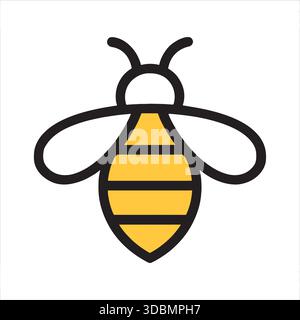 Cute Cartoon Bee Icon Yellow Honeybee Vector Illustration Stock Vector