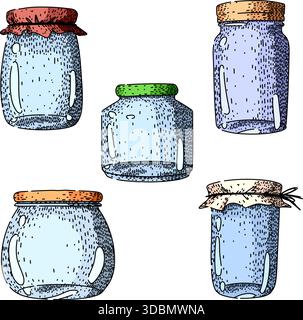 Glass jars set showing various styles and shapes Stock Vector