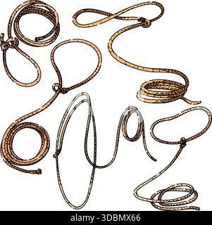 Hand drawn collection of lasso ropes and knots Stock Vector
