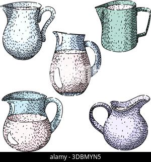 Hand drawn milk jugs collection illustrating dairy product Stock Vector