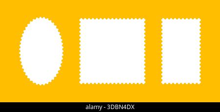 Postage stamp template frames set. Backdrops for postcards, letters, empty borders. Oval and rectangular blank vintage stamps. Tag, labels, coupons Stock Vector