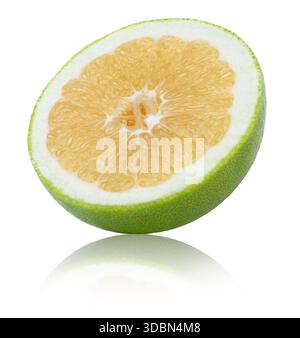 Half of ripe green grapefruit sweetie citrus fruit isolated. Half of pomelo with clipping path. Stock Photo