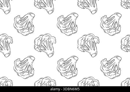 Seamless outline pattern with broccoli. Doodle illustration of vegetables. Illustration of healthy eating ingredients. Stock Vector