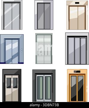 Different elevator doors set vector illustration collection Stock Vector