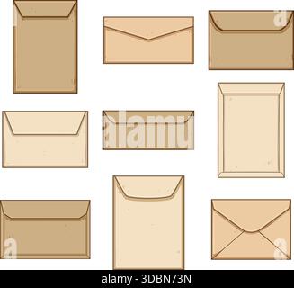Collection of brown beige closed envelopes communication concept Stock Vector