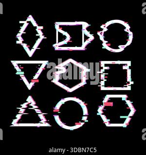 Glitch art frames displaying retro digital distortion effect Stock Vector