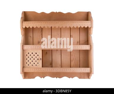 Decorative wooden wall shelf isolated on white background with clipping path Stock Photo
