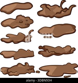 Drawing various splashing and dripping mud puddles Stock Vector