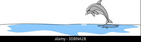 continuous line drawing of dolphin jumping out of water, line art vector illustration Stock Vector