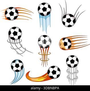 Soccer balls moving at high velocity with dynamic effects Stock Vector