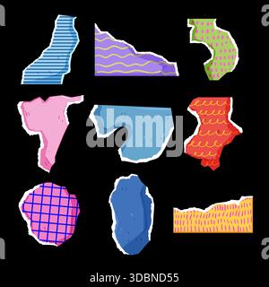 Colorful torn paper shapes creating abstract graphic elements Stock Vector