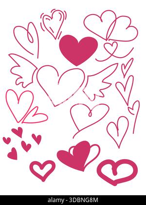 Hand Drawn Doodle Hearts Set. Perfect for creative projects, heart-themed designs, Valentine's Day, icons, and artistic decoration elements. Stock Vector