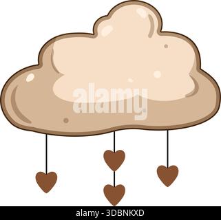 Boho cloud raining hearts cartoon illustration Stock Vector