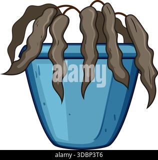 Dying potted plant with wilted brown leaves Stock Vector