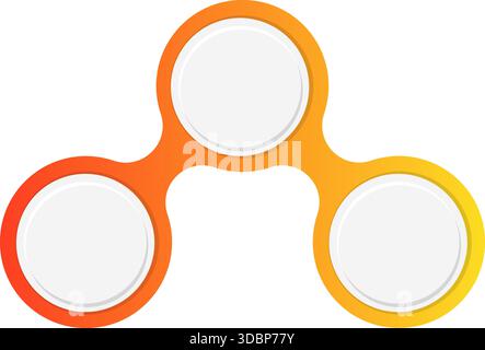 Three circles connected in a linear formation with gradient outlines transitioning from red to yellow, forming a compact modular diagram element. Stock Vector