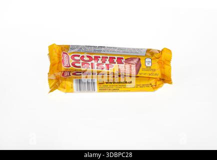 Nestle Coffee Crisp Candy Bars showing UPC scanner  bar code and nutrition label Stock Photo