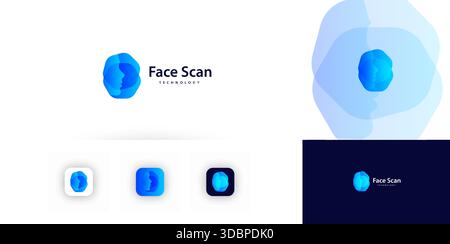 Face scan technology logo, facial biometric security icon for digital identity access. AI recognition systems, cyber privacy protection, human head Stock Vector