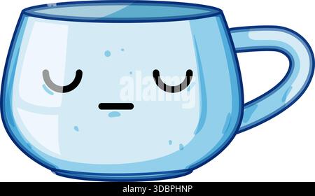 Blue kawaii mug expressing sleepy emotion Stock Vector