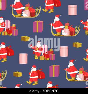 Seamless Christmas pattern with Santa Clauses on a blue background Stock Vector