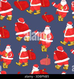 Seamless pattern with Santa Clauses on a blue background Stock Vector