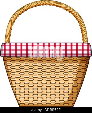 Picnic basket illustration with red checkered tablecloth Stock Vector