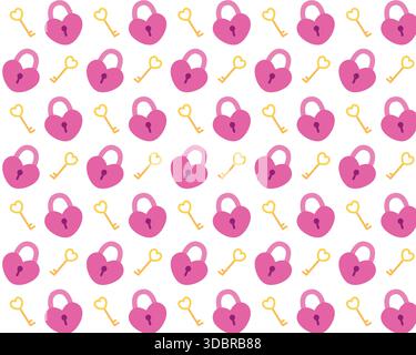 Cartoon pattern key and lock. Valentine's Day design. Isolated background. Vector illustration. Stock Vector