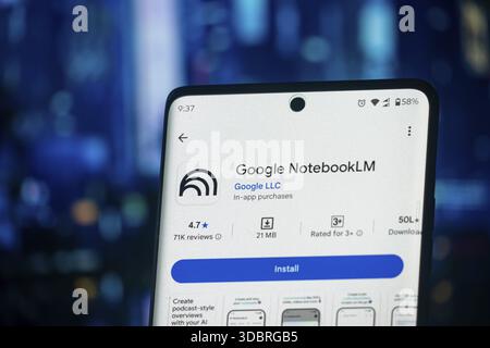 Google NotebookLM app page with install option on a smartphone Stock Photo