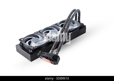 Efficient Computer Cooling System for Overclocking with Three Fans. Isolated on White Stock Photo