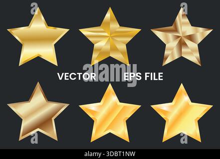 set of golden stars glossy gold metallic star icon for award luxury premium design vector illustration Stock Vector