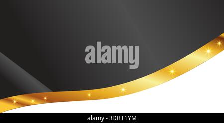 Elegant black background with curved golden border and stars glowing light accents luxury modern abstract vector design Stock Vector