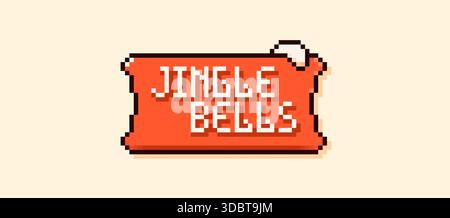 Christmas pixel art speech bubble with Jingle Bells text and snow pile. Stock Vector