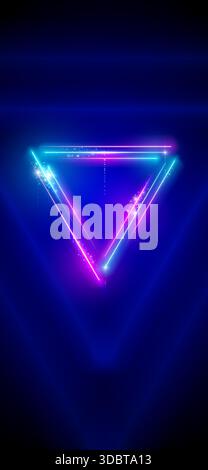Neon, led triangle. Background, wallpaper for smartphone, mobile phone. Pink blue purple sparkling neon triangle, glowing led lines, triangular frame. Stock Vector
